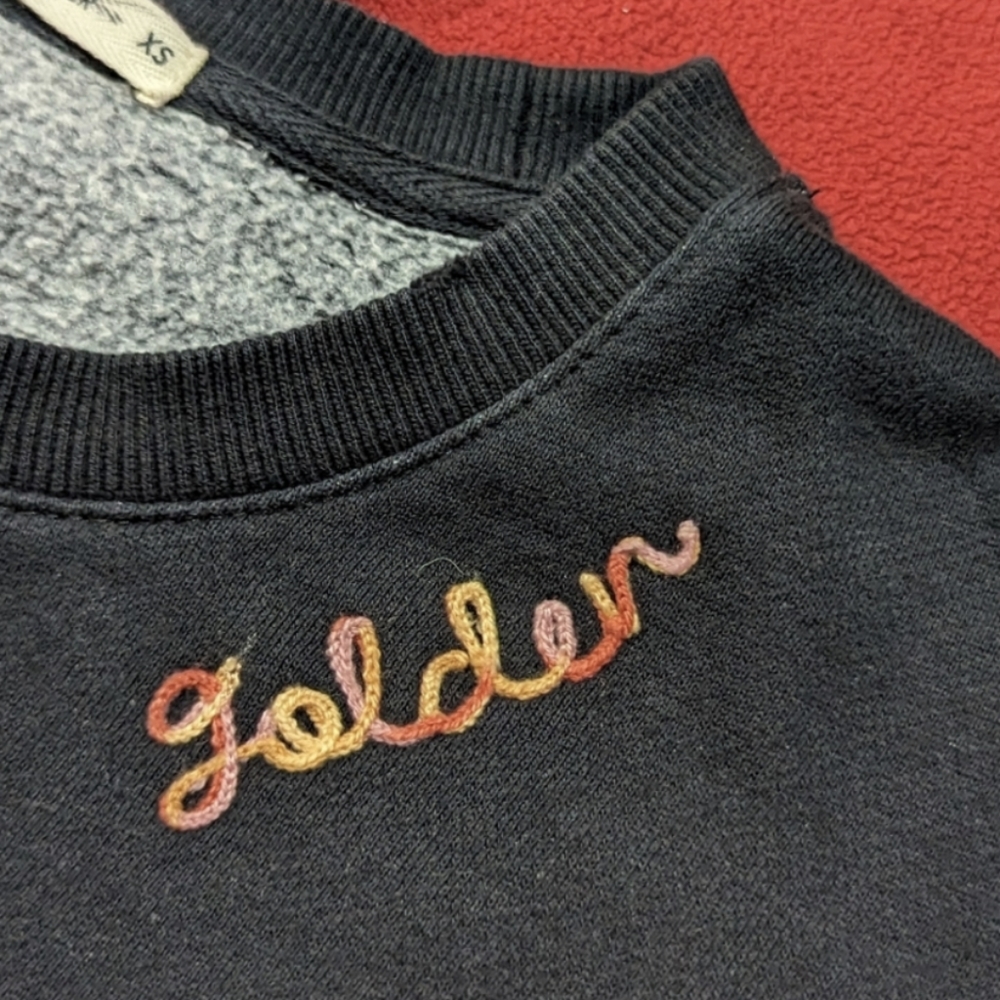 Women's Marine Layer Golden Embroidered Crewneck Sweatshirt Black EUC XS
